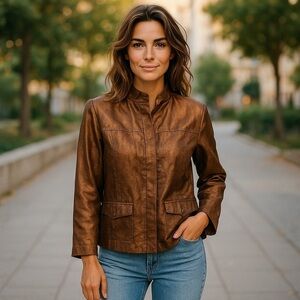 Chico’s linen & silk metallic copper button front blazer